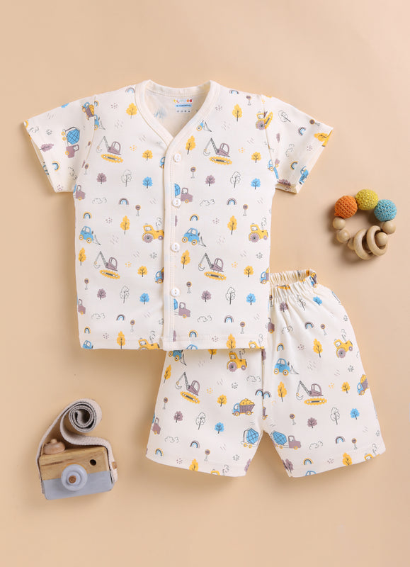 BUMZEE Cream Baby Boys Half Sleeves Jabla & Short Set