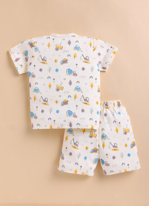 BUMZEE Cream Baby Boys Half Sleeves Jabla & Short Set