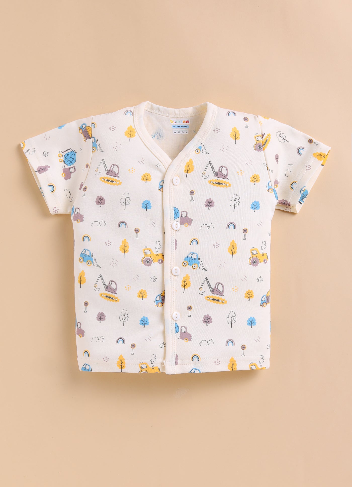 BUMZEE Cream Baby Boys Half Sleeves Jabla & Short Set