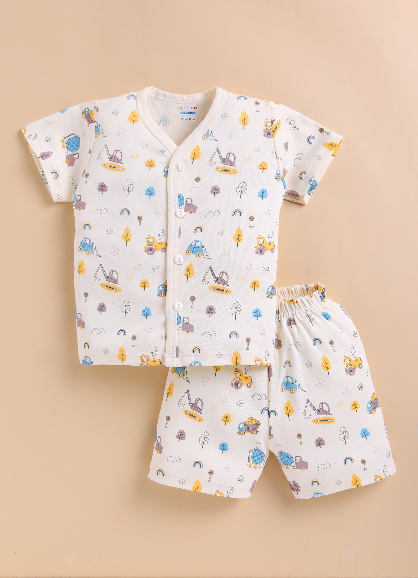 BUMZEE Cream Baby Boys Half Sleeves Jabla & Short Set