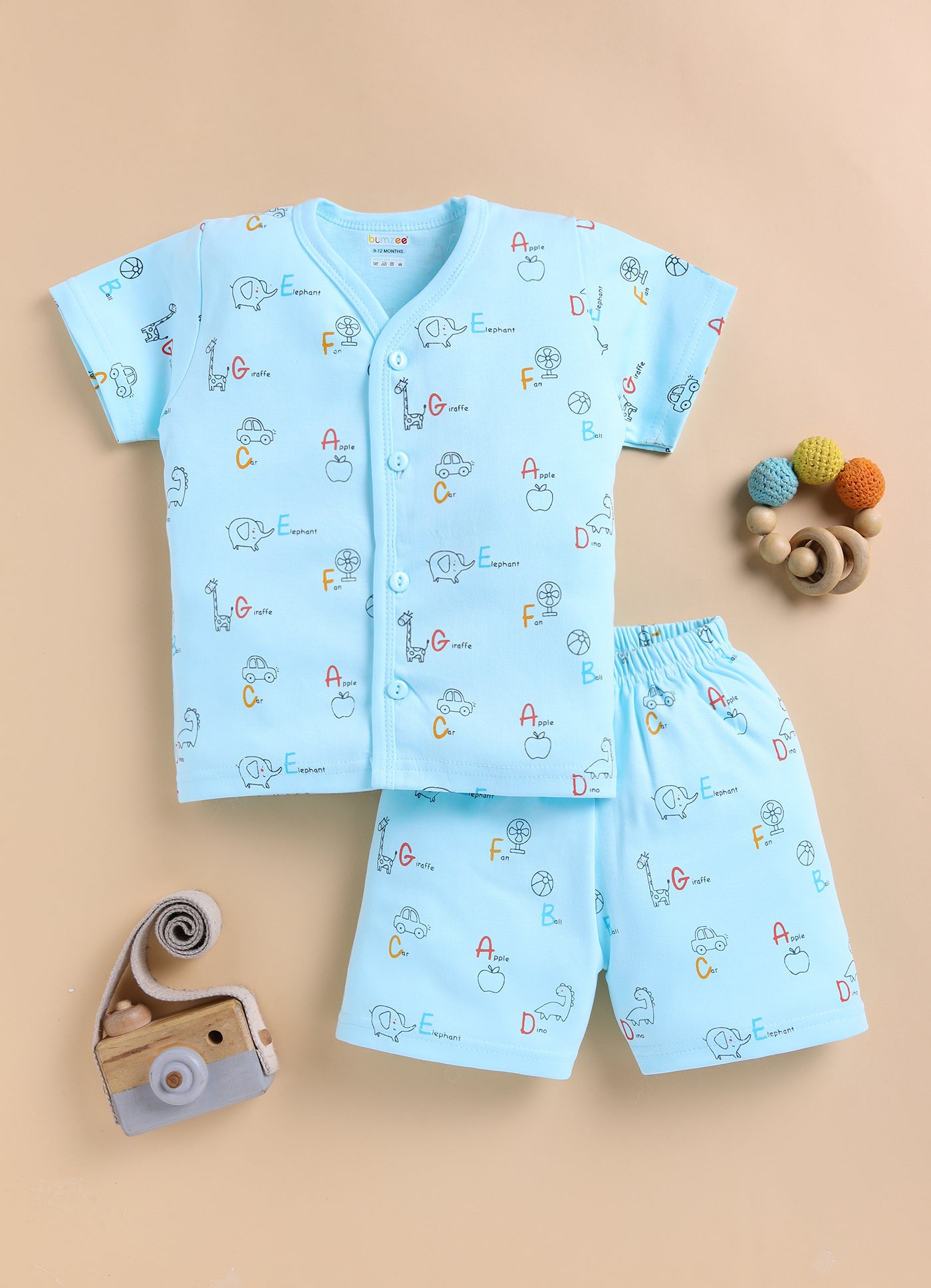 BUMZEE Blue Baby Boys Half Sleeves Jabla & Short Set