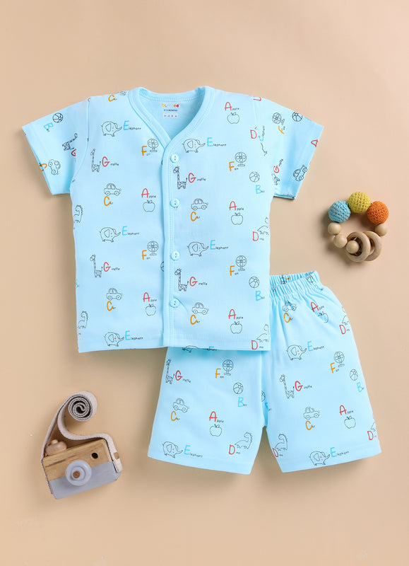 BUMZEE Blue Baby Boys Half Sleeves Jabla & Short Set
