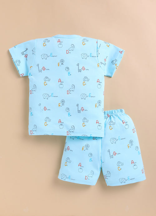BUMZEE Blue Baby Boys Half Sleeves Jabla & Short Set