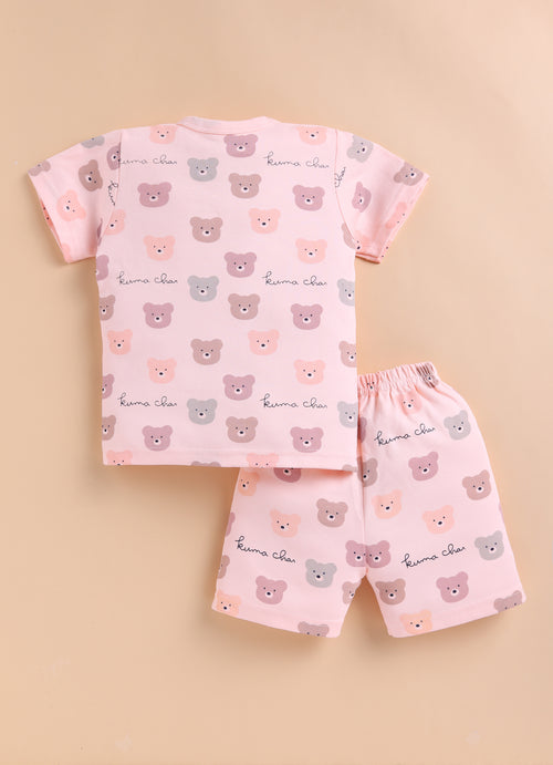 Boys 100% Cotton Animal Jabla & Short Set - Peach