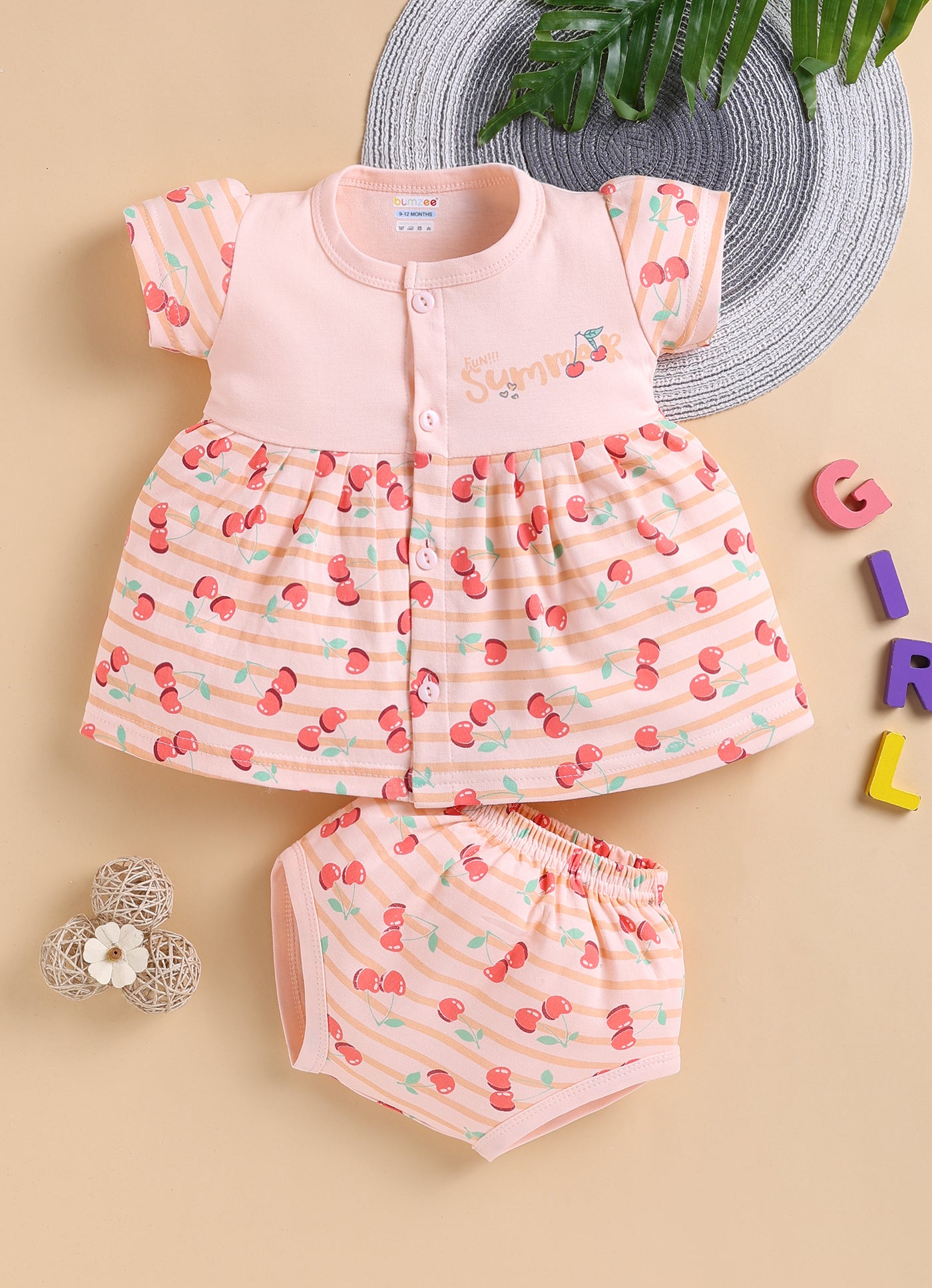 Peach Girls Cap Sleeves Frock With Panty