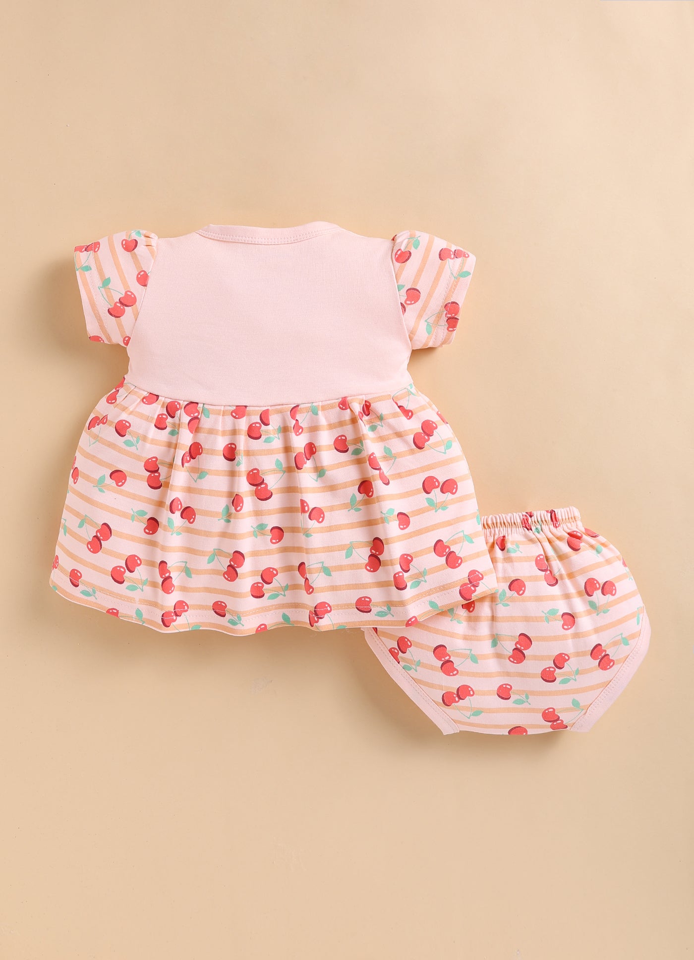 Peach Girls Cap Sleeves Frock With Panty