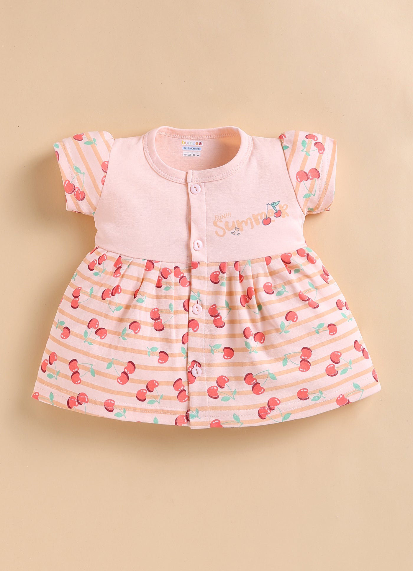 Peach Girls Cap Sleeves Frock With Panty