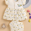 Cream Girls Cap Sleeves Frock With Panty