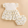 Cream Girls Cap Sleeves Frock With Panty
