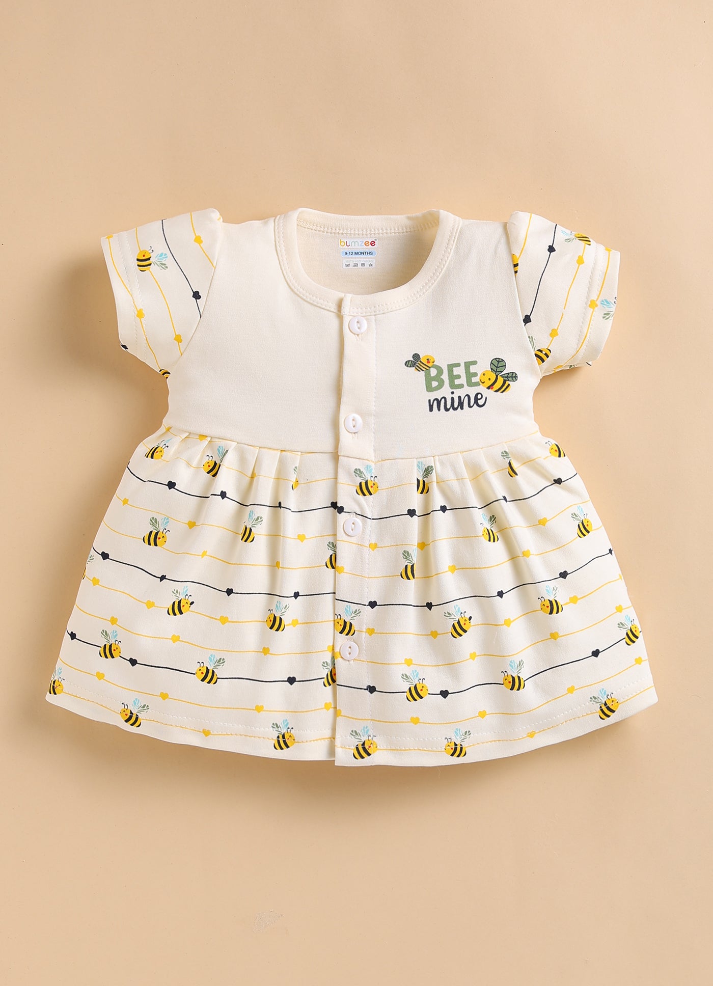 Cream Girls Cap Sleeves Frock With Panty