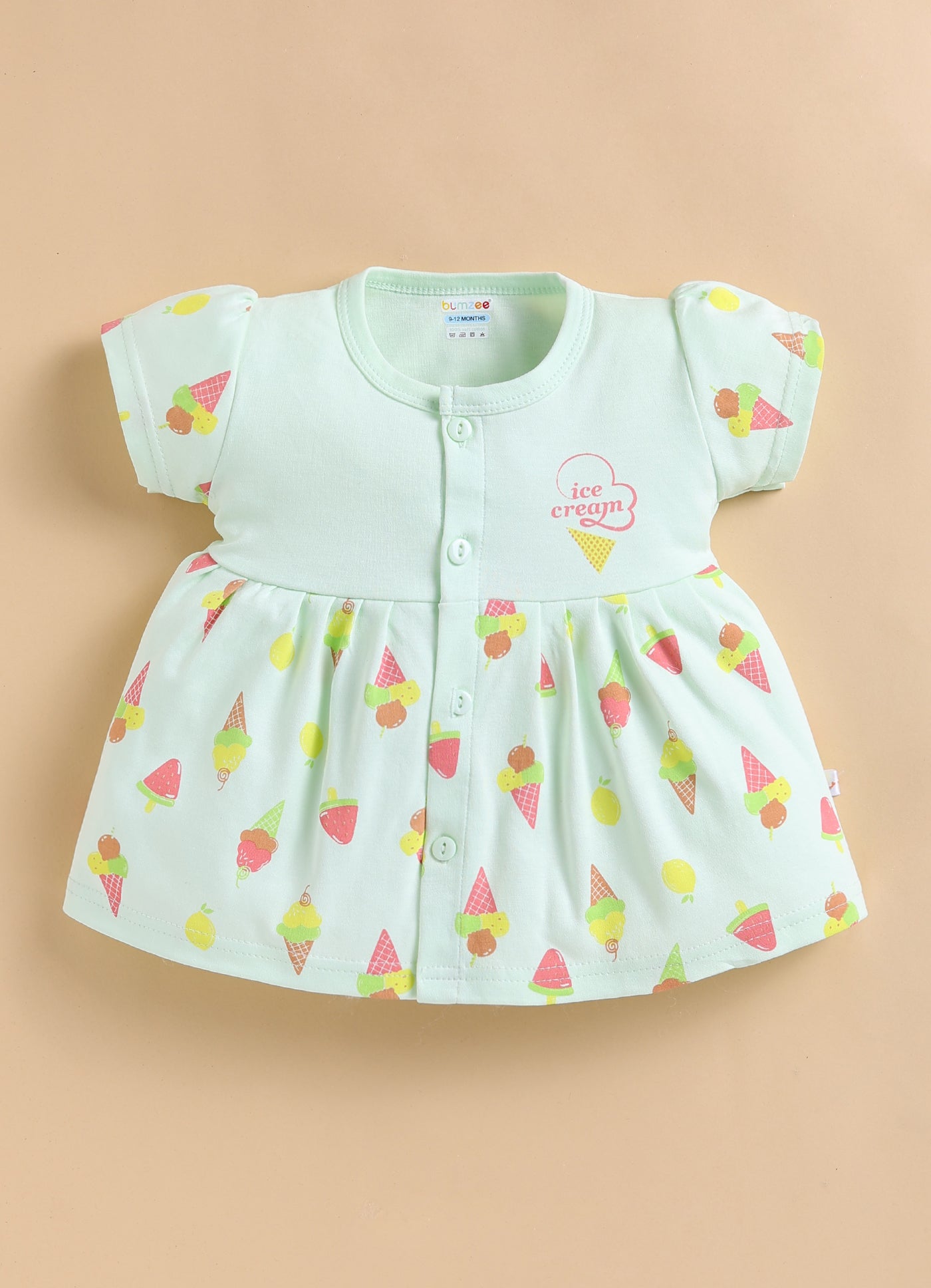 Green Girls Cap Sleeves Frock With Panty
