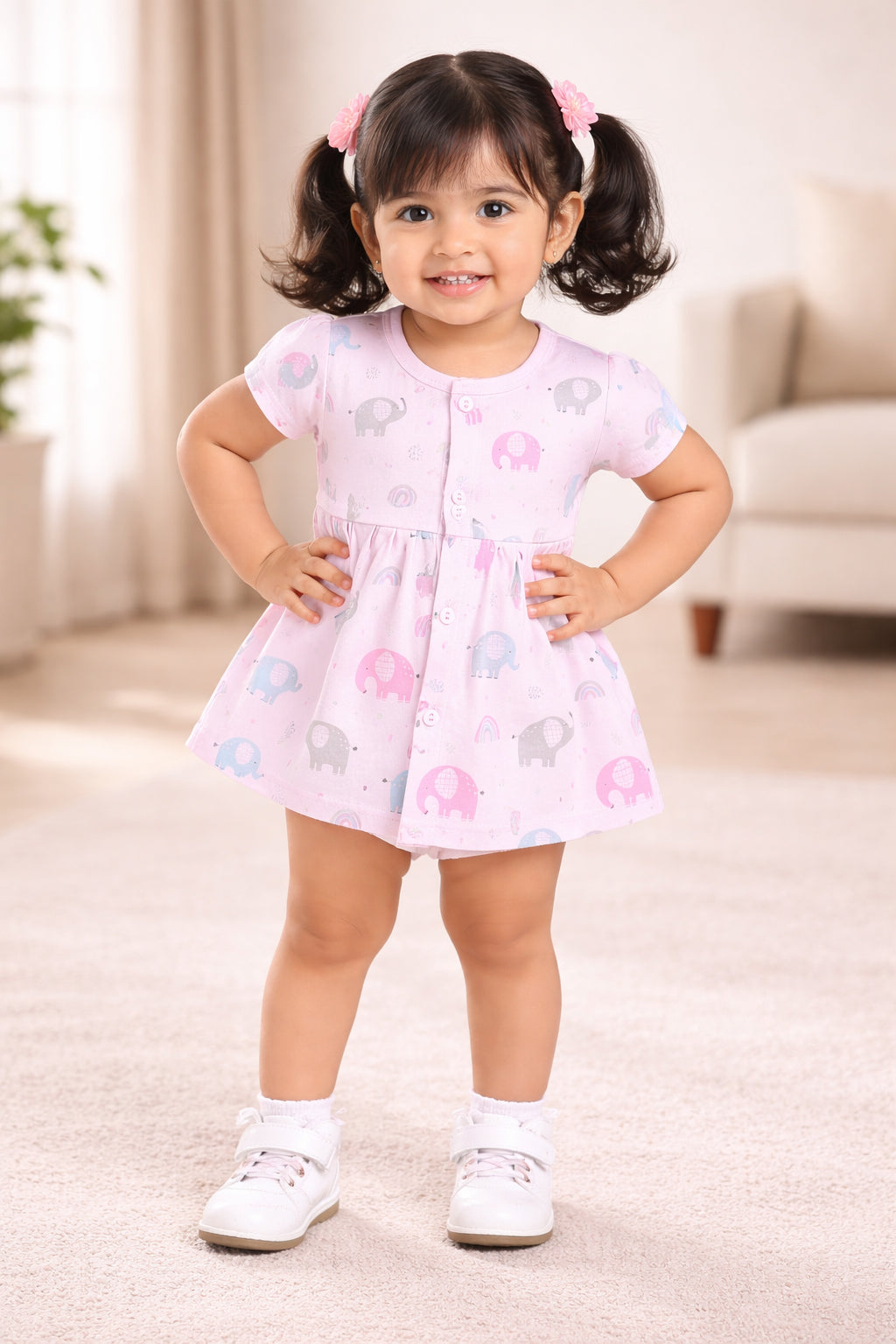Pink Girls Cap Sleeves Frock With Panty