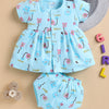 Blue Girls Cap Sleeves Frock With Panty