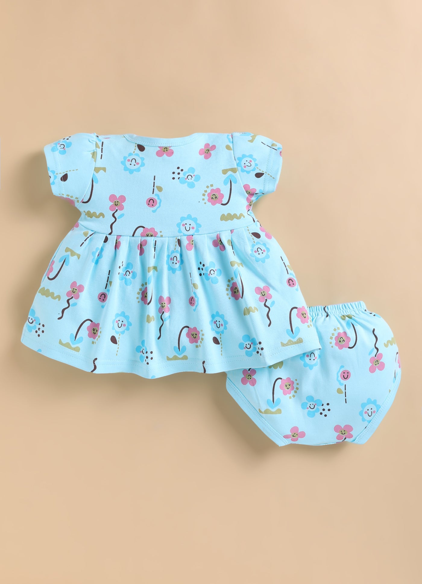 Blue Girls Cap Sleeves Frock With Panty