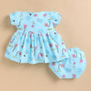 Blue Girls Cap Sleeves Frock With Panty