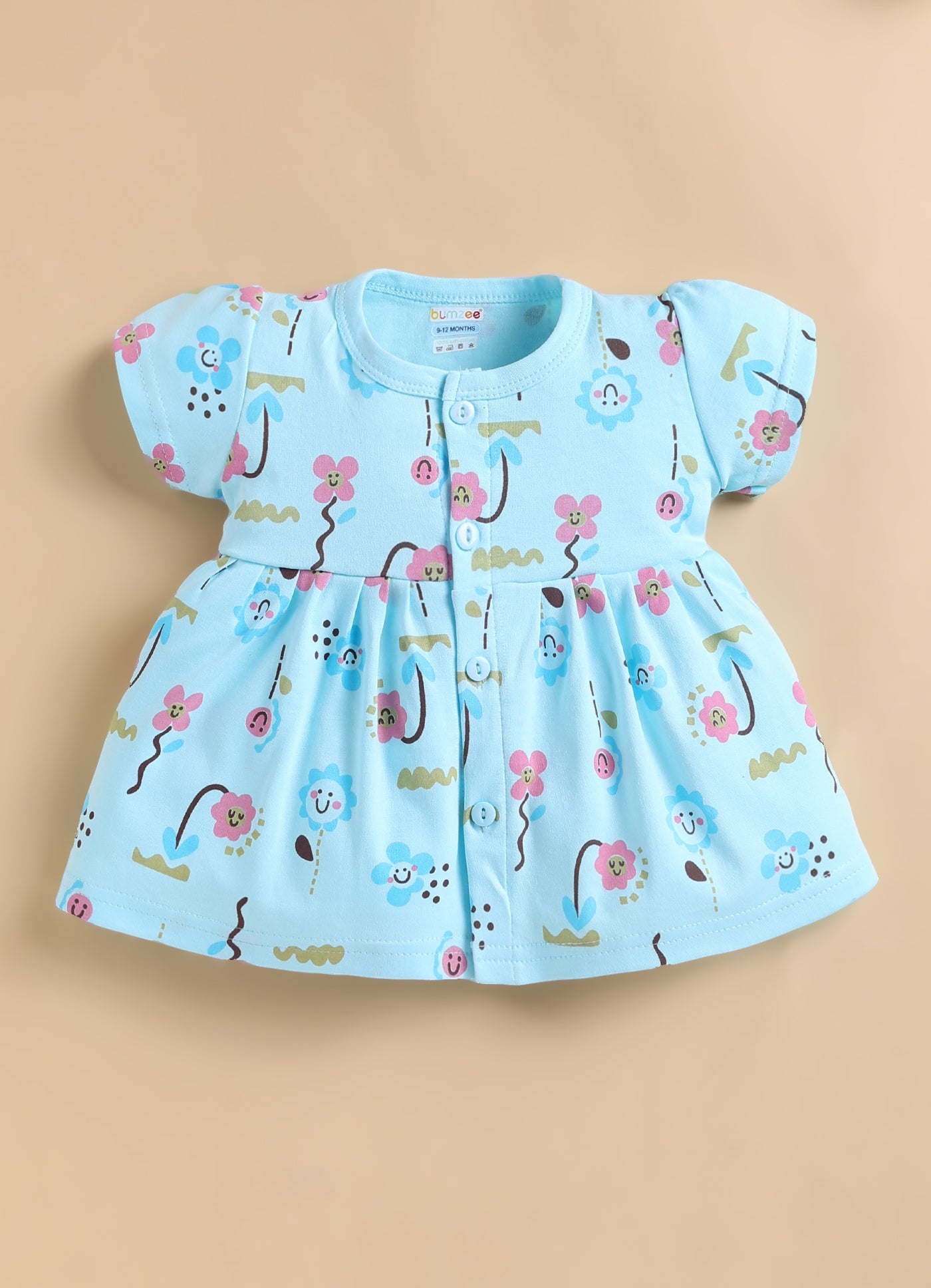 Blue Girls Cap Sleeves Frock With Panty