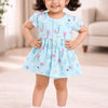 Blue Girls Cap Sleeves Frock With Panty