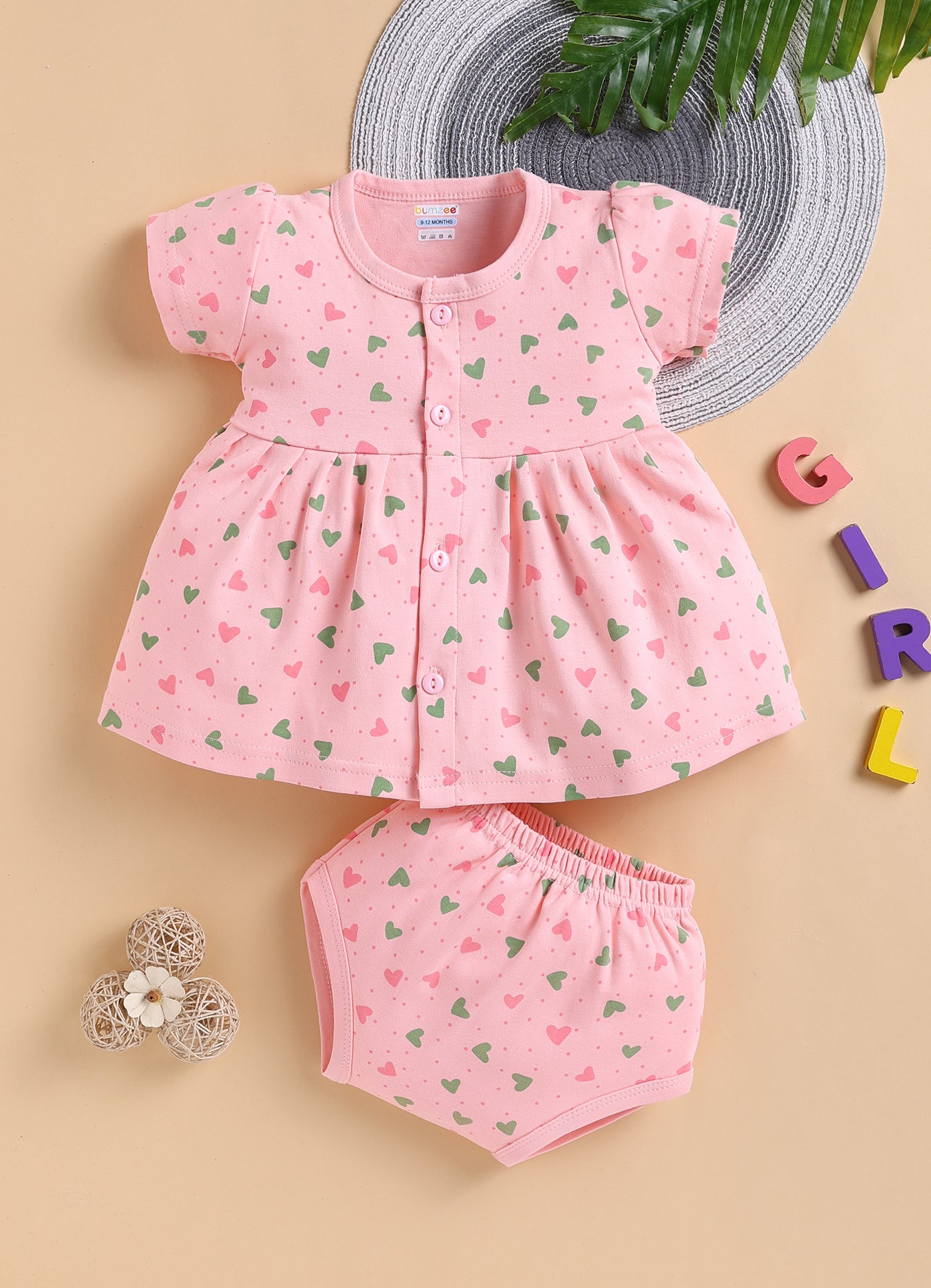 Peach Girls Cap Sleeves Frock With Panty