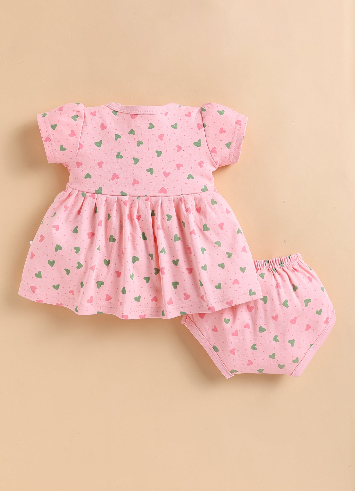 Peach Girls Cap Sleeves Frock With Panty