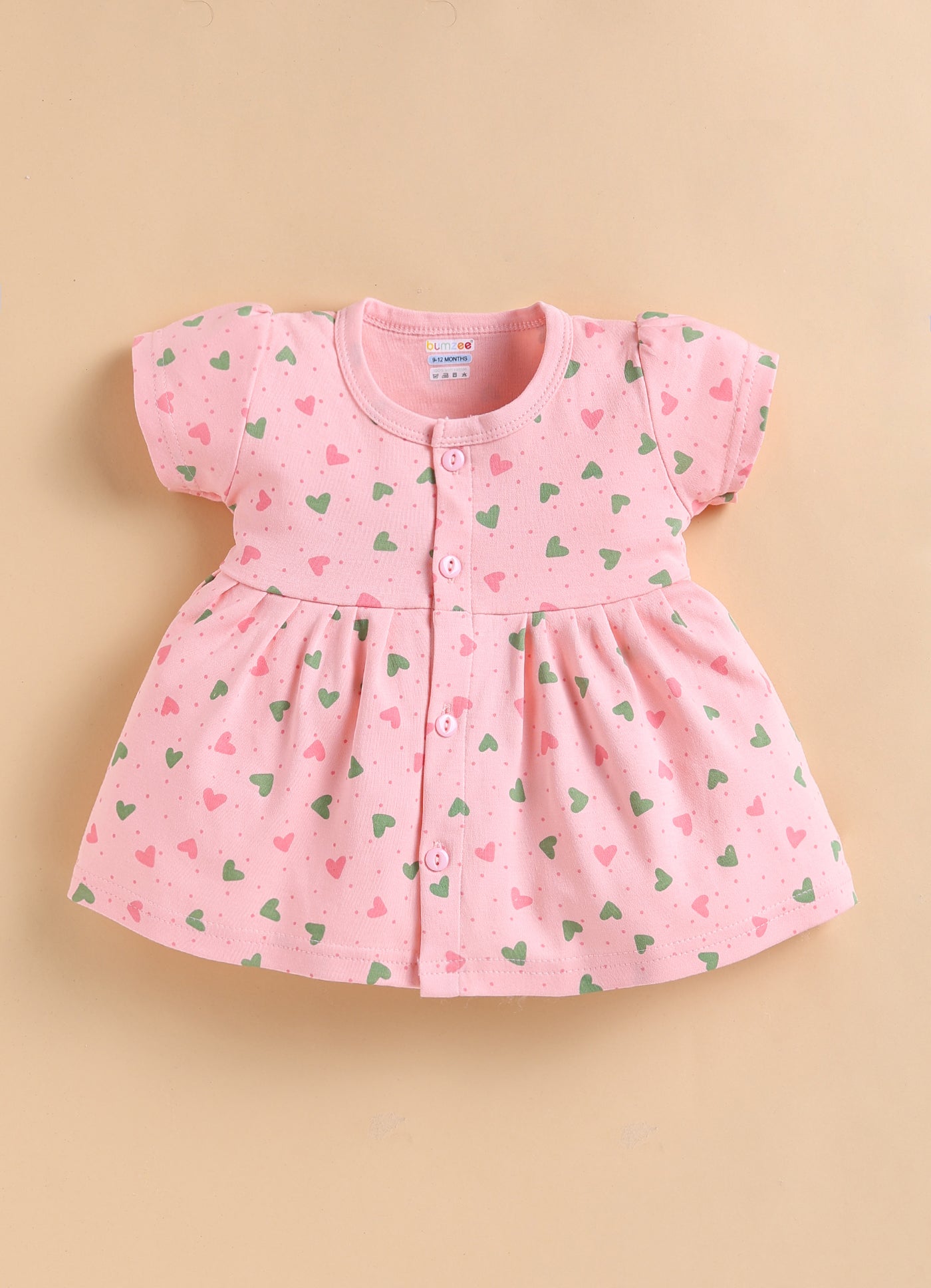Peach Girls Cap Sleeves Frock With Panty
