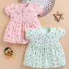 Green & Peach Girls Cap Sleeves Cotton Above Knee Length Frock Pack of 2