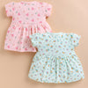 Green & Peach Girls Cap Sleeves Cotton Above Knee Length Frock Pack of 2