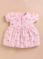 Bumzee Green & Peach Floral Print Frock, Pack of 2, Cap Sleeves, 100% Cotton