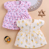 Pink & Yellow Girls Cap Sleeves Cotton Above Knee Length Frock Pack of 2