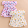 Pink & Yellow Girls Cap Sleeves Cotton Above Knee Length Frock Pack of 2
