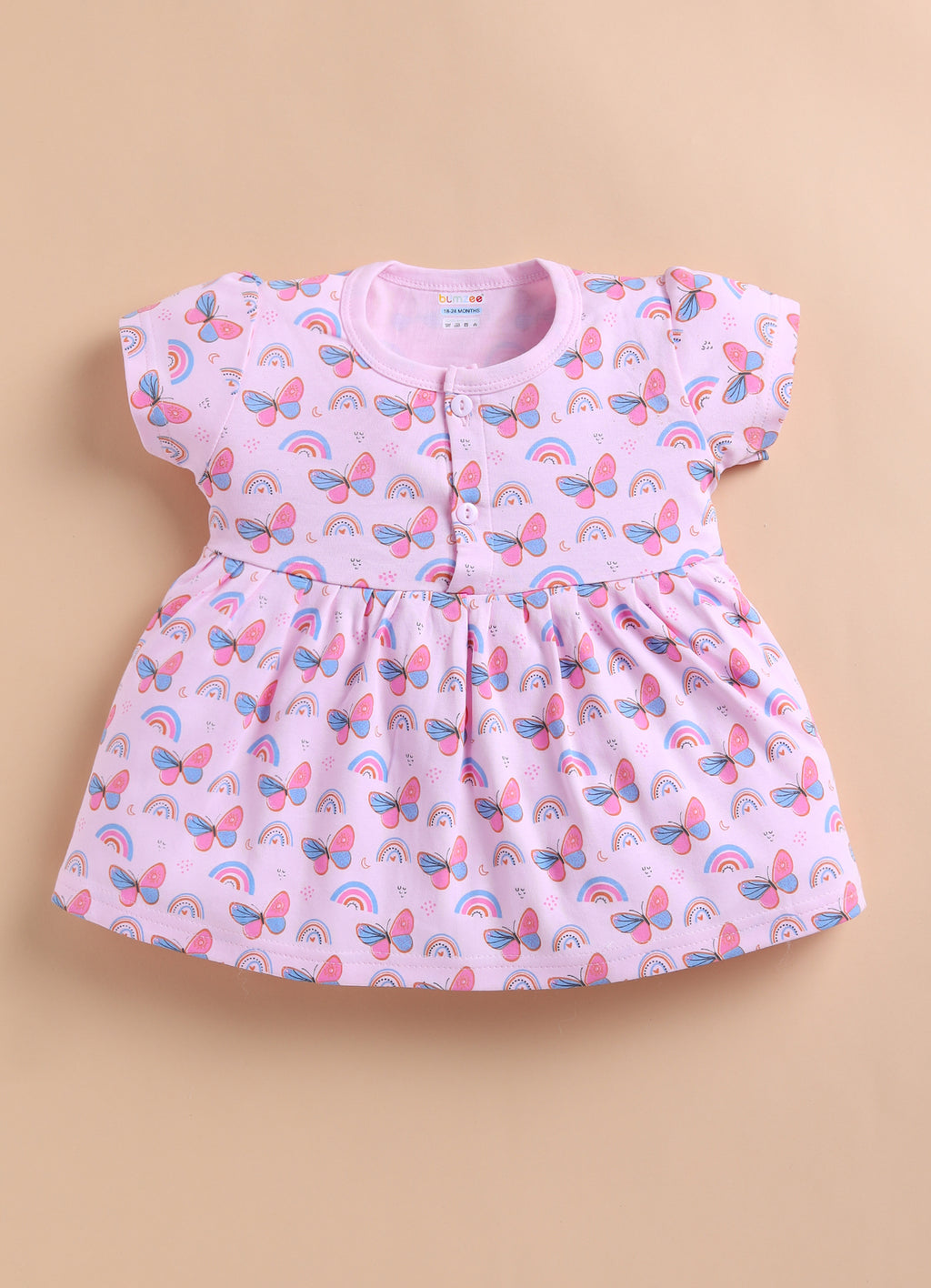 Bumzee Pink & Yellow Animal Print Frock, Pack of 2, Cap Sleeves, 100% Cotton