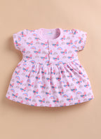 Bumzee Pink & Yellow Animal Print Frock, Pack of 2, Cap Sleeves, 100% Cotton