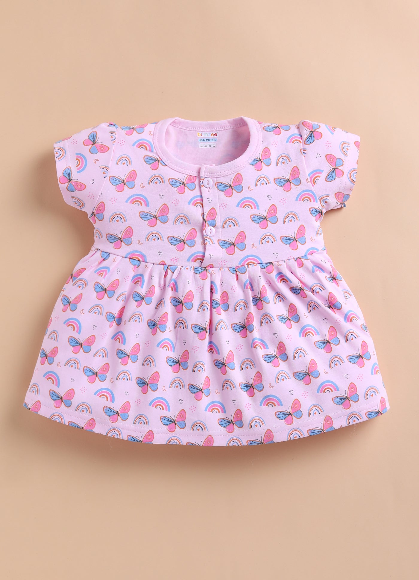 Pink & Yellow Girls Cap Sleeves Cotton Above Knee Length Frock Pack of 2