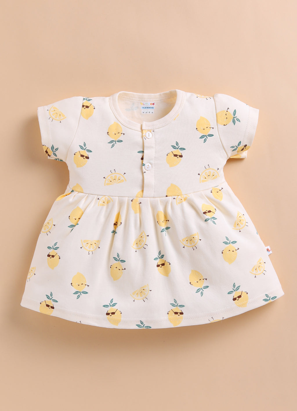 Bumzee Pink & Yellow Animal Print Frock, Pack of 2, Cap Sleeves, 100% Cotton