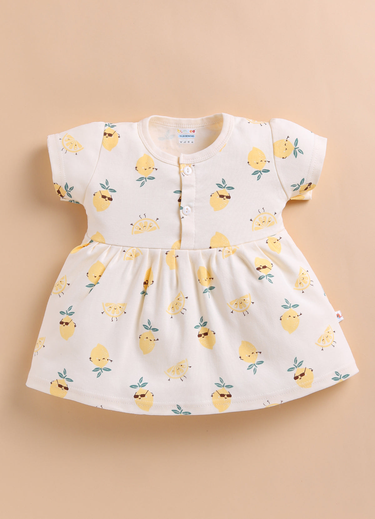 Bumzee Pink & Yellow Animal Print Frock, Pack of 2, Cap Sleeves, 100% Cotton