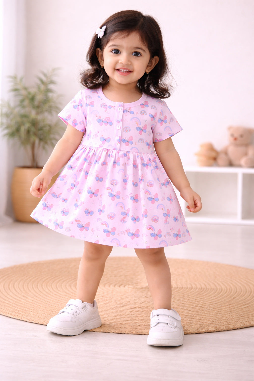 Pink & Yellow Girls Cap Sleeves Cotton Above Knee Length Frock Pack of 2
