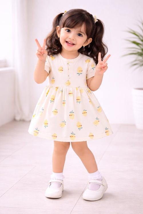 Girls 100% Cotton Butterfly Frocks - Pink & Yellow