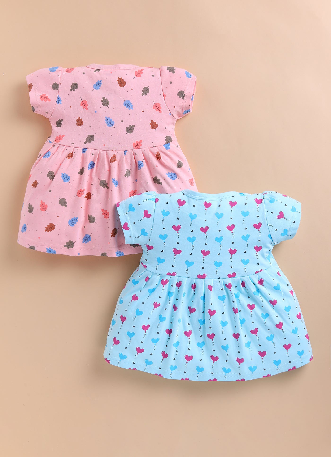 Blue & Peach Girls Cap Sleeves Cotton Above Knee Length Frock Pack of 2