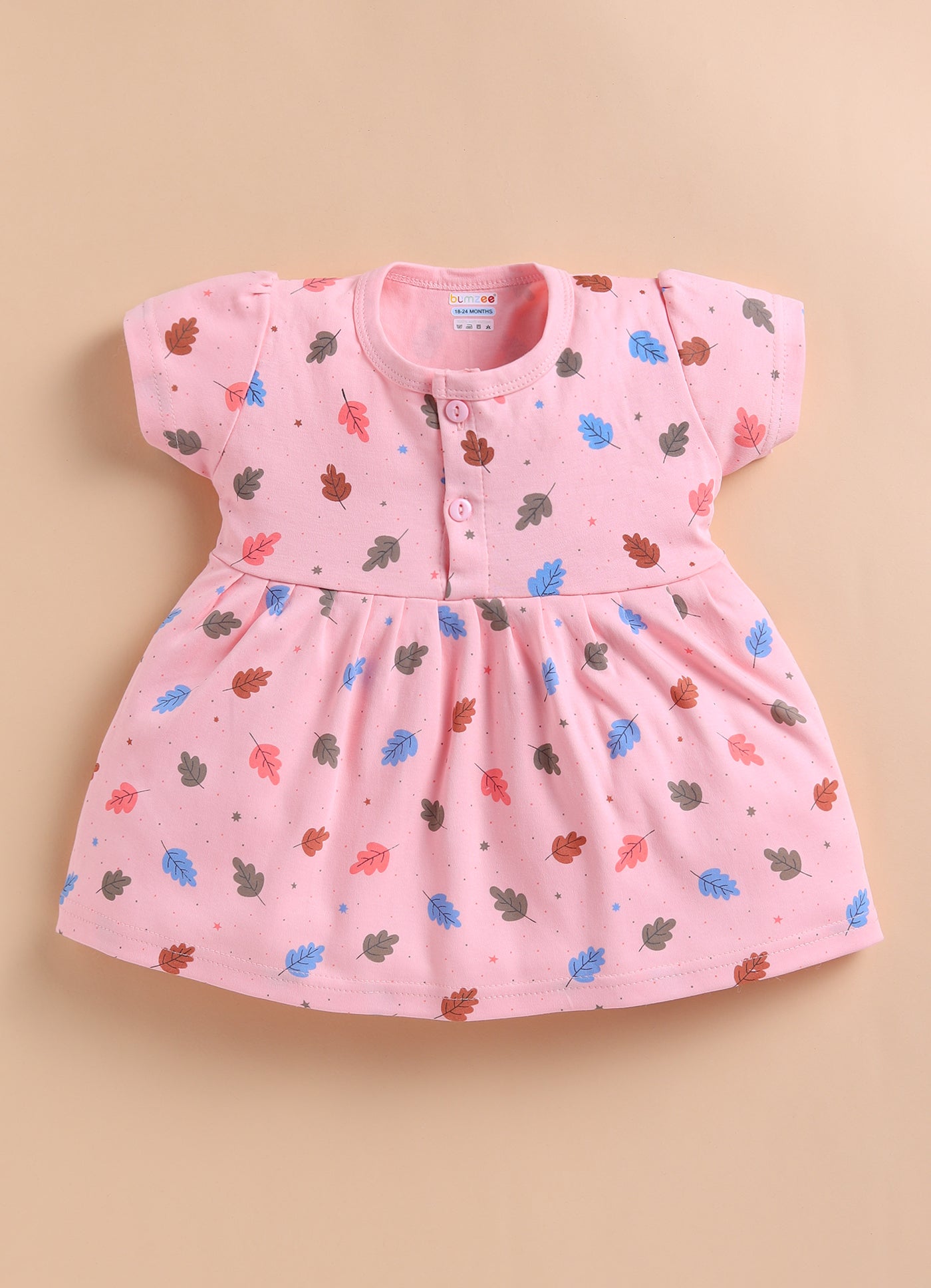 Blue & Peach Girls Cap Sleeves Cotton Above Knee Length Frock Pack of 2