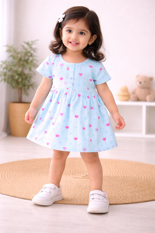 Blue & Peach Girls Cap Sleeves Cotton Above Knee Length Frock Pack of 2