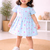 Blue & Peach Girls Cap Sleeves Cotton Above Knee Length Frock Pack of 2