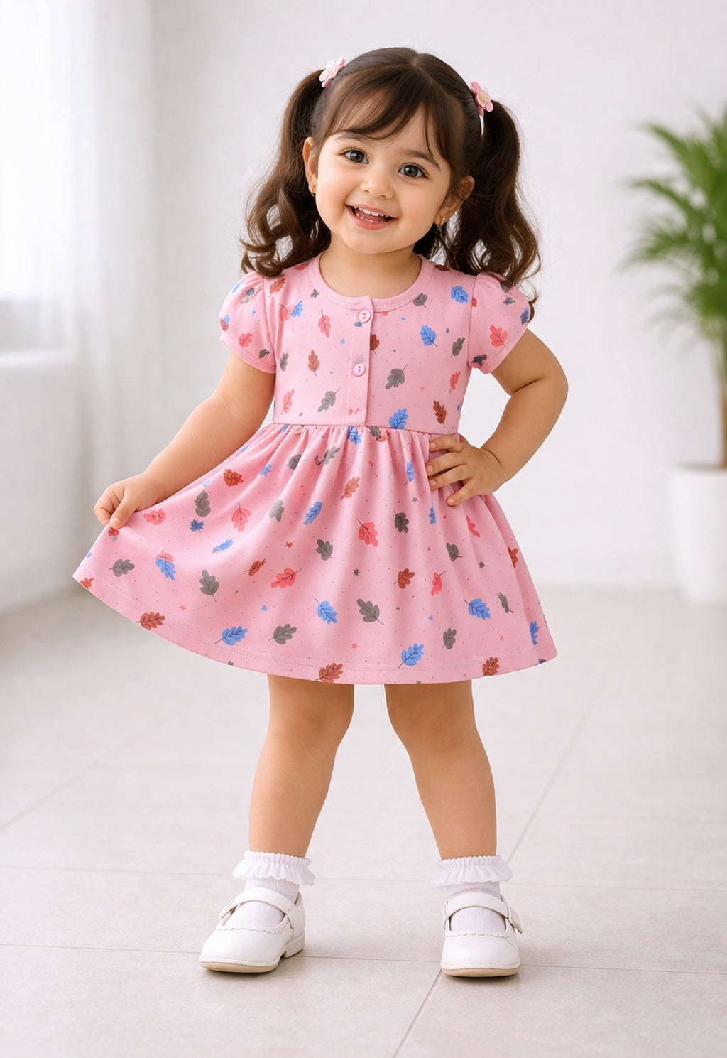 Blue & Peach Girls Cap Sleeves Cotton Above Knee Length Frock Pack of 2