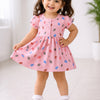 Blue & Peach Girls Cap Sleeves Cotton Above Knee Length Frock Pack of 2