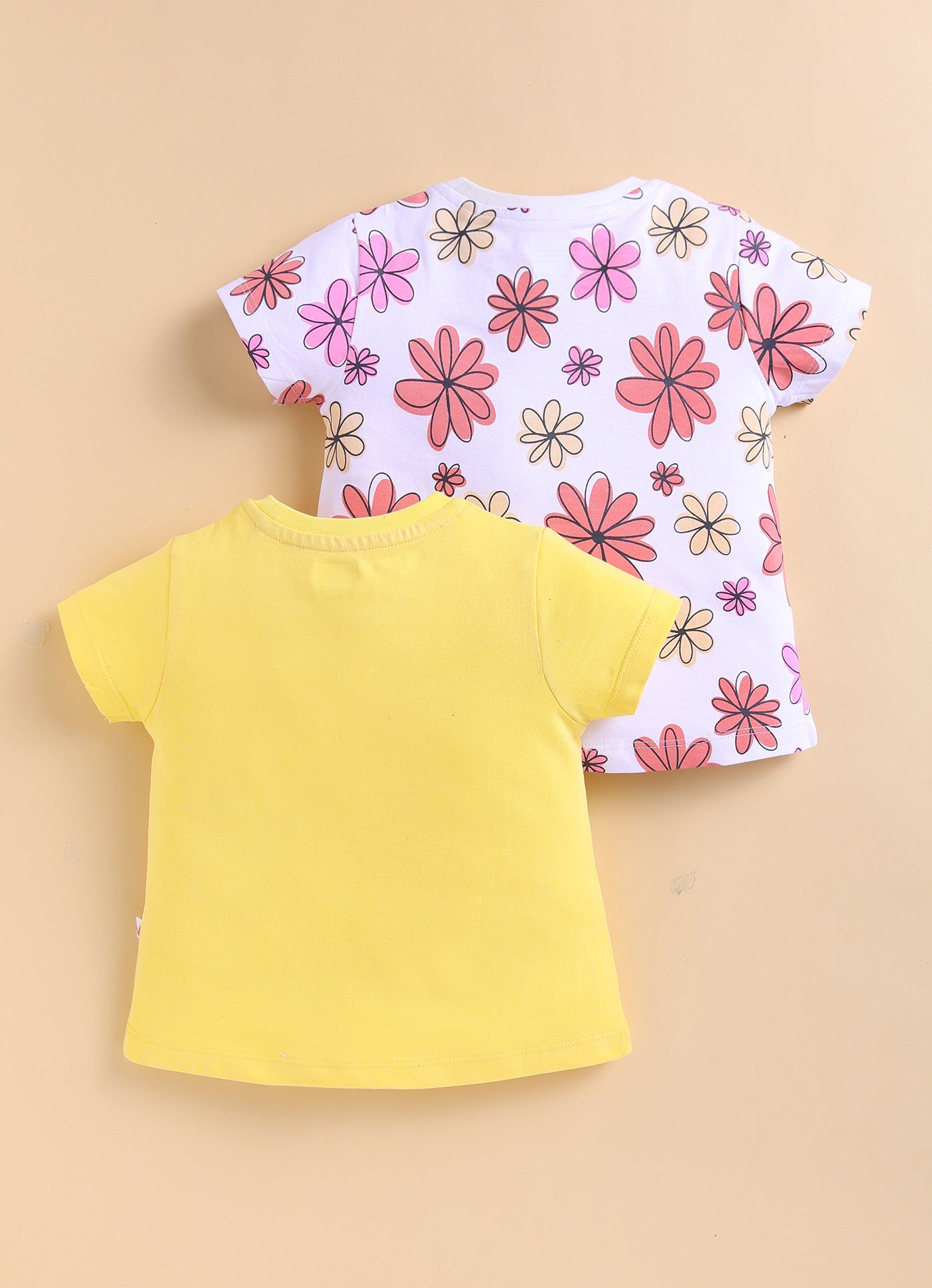 BUMZEE Yellow & White Girls Half Sleeves Cotton T-Shirts Pack Of 2
