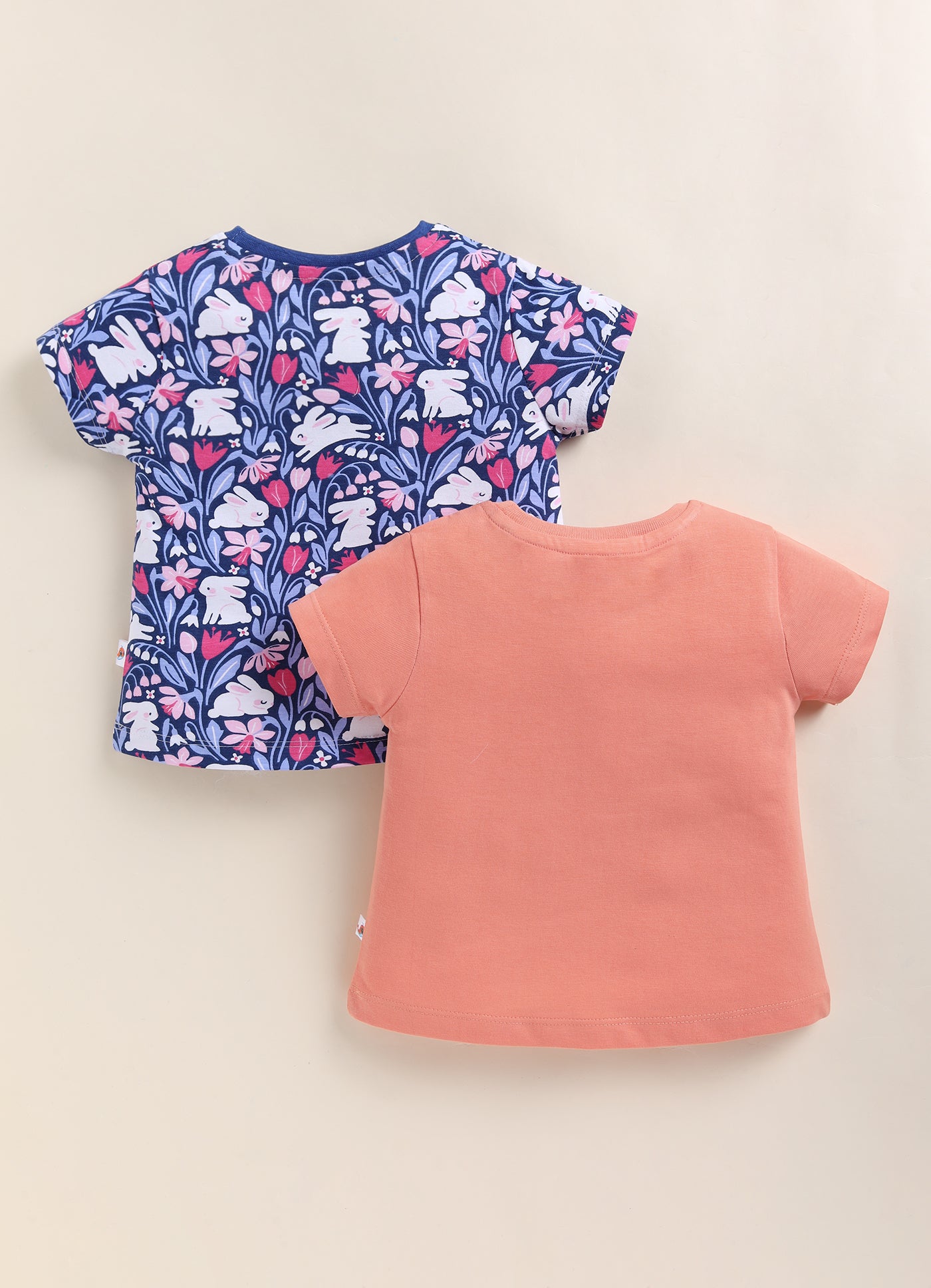 BUMZEE Orange & Navy Girls Half Sleeves Cotton T-Shirts Pack Of 2