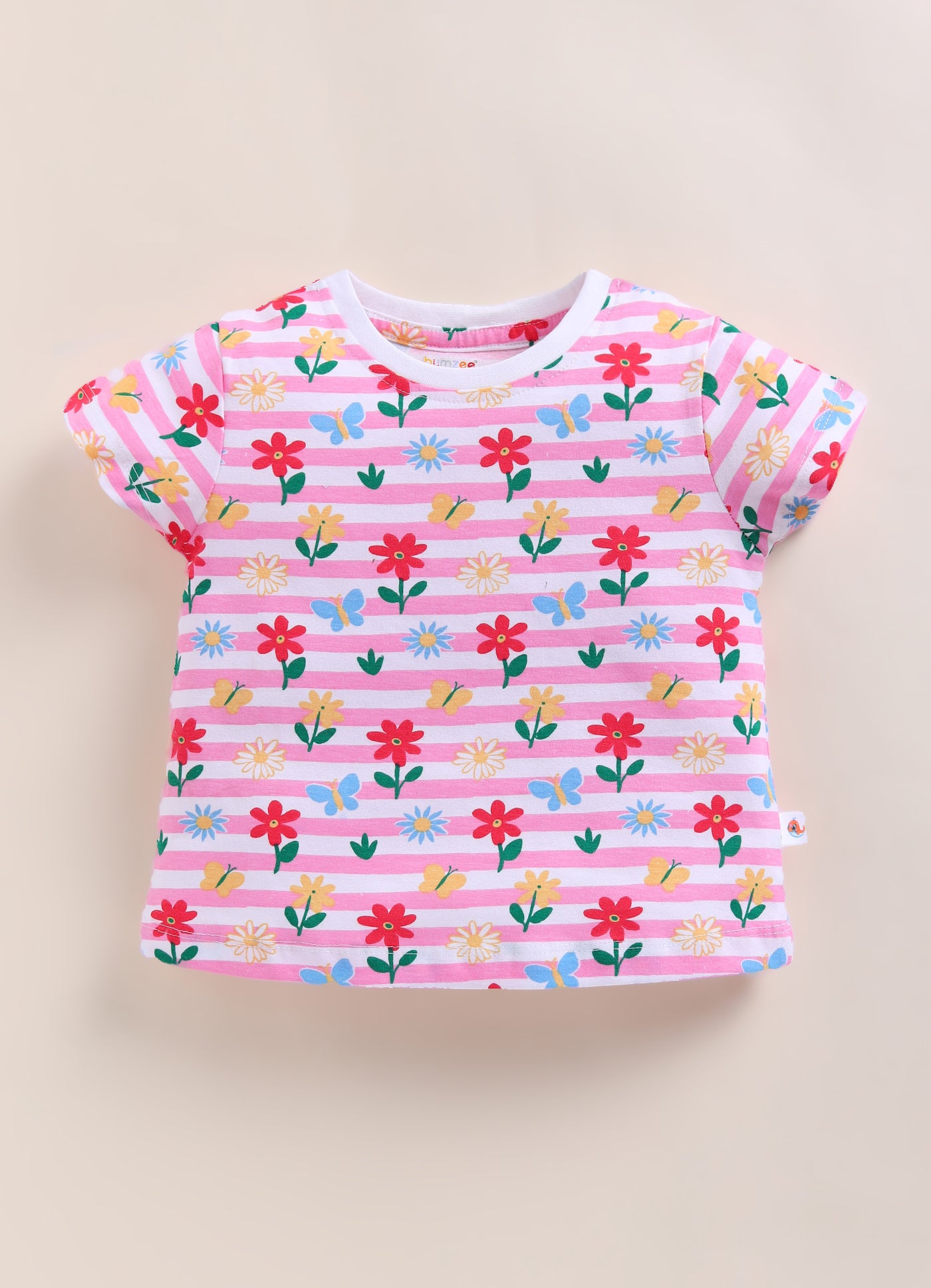 BUMZEE White & Pink Girls Half Sleeves T-Shirt & Short Set