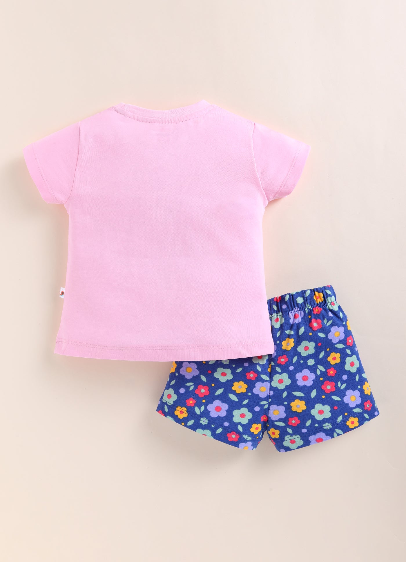 BUMZEE Baby Pink & Navy Girls Half Sleeves T-Shirt & Short Set