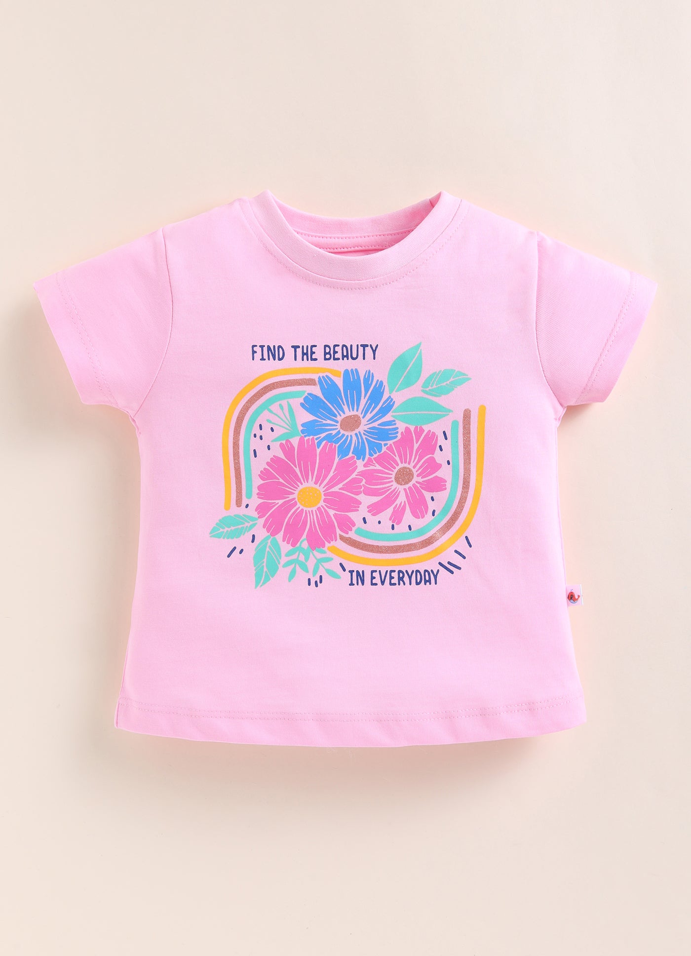 BUMZEE Baby Pink & Navy Girls Half Sleeves T-Shirt & Short Set