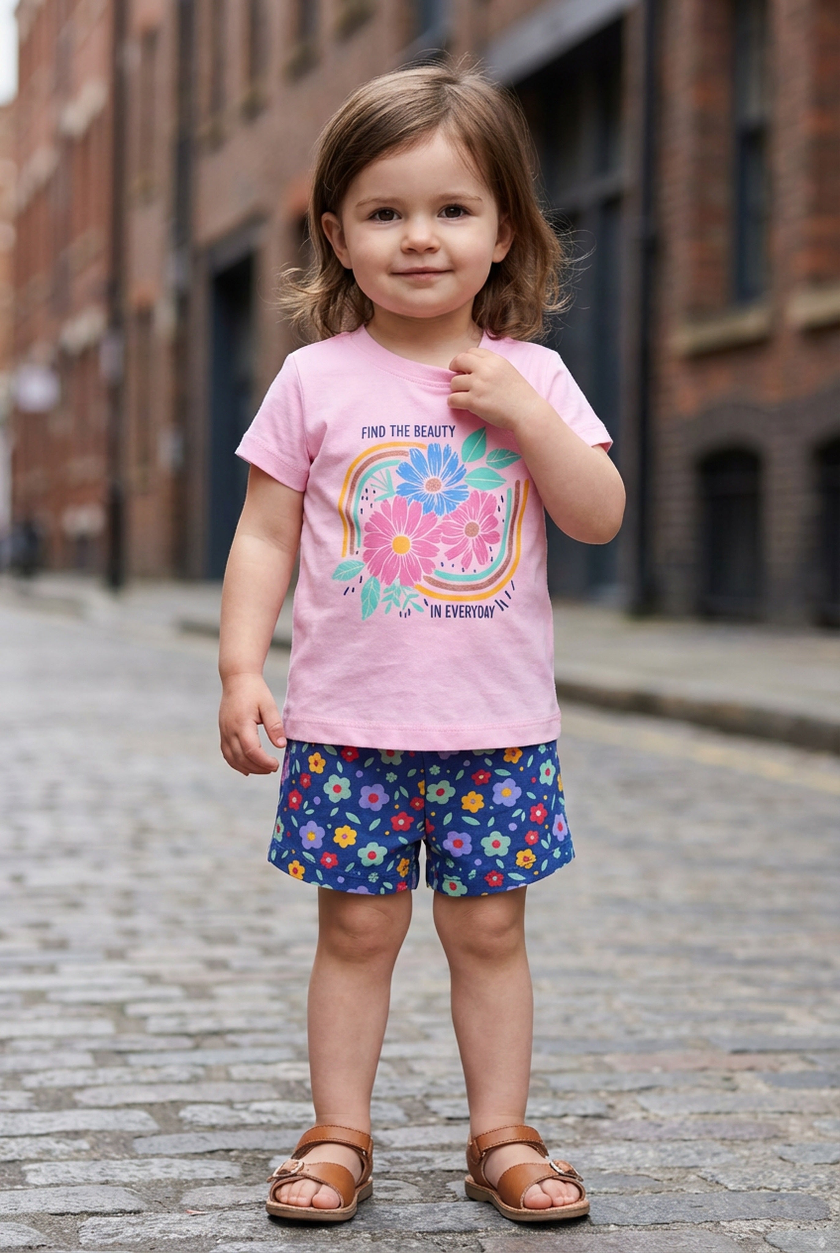 BUMZEE Baby Pink & Navy Girls Half Sleeves T-Shirt & Short Set