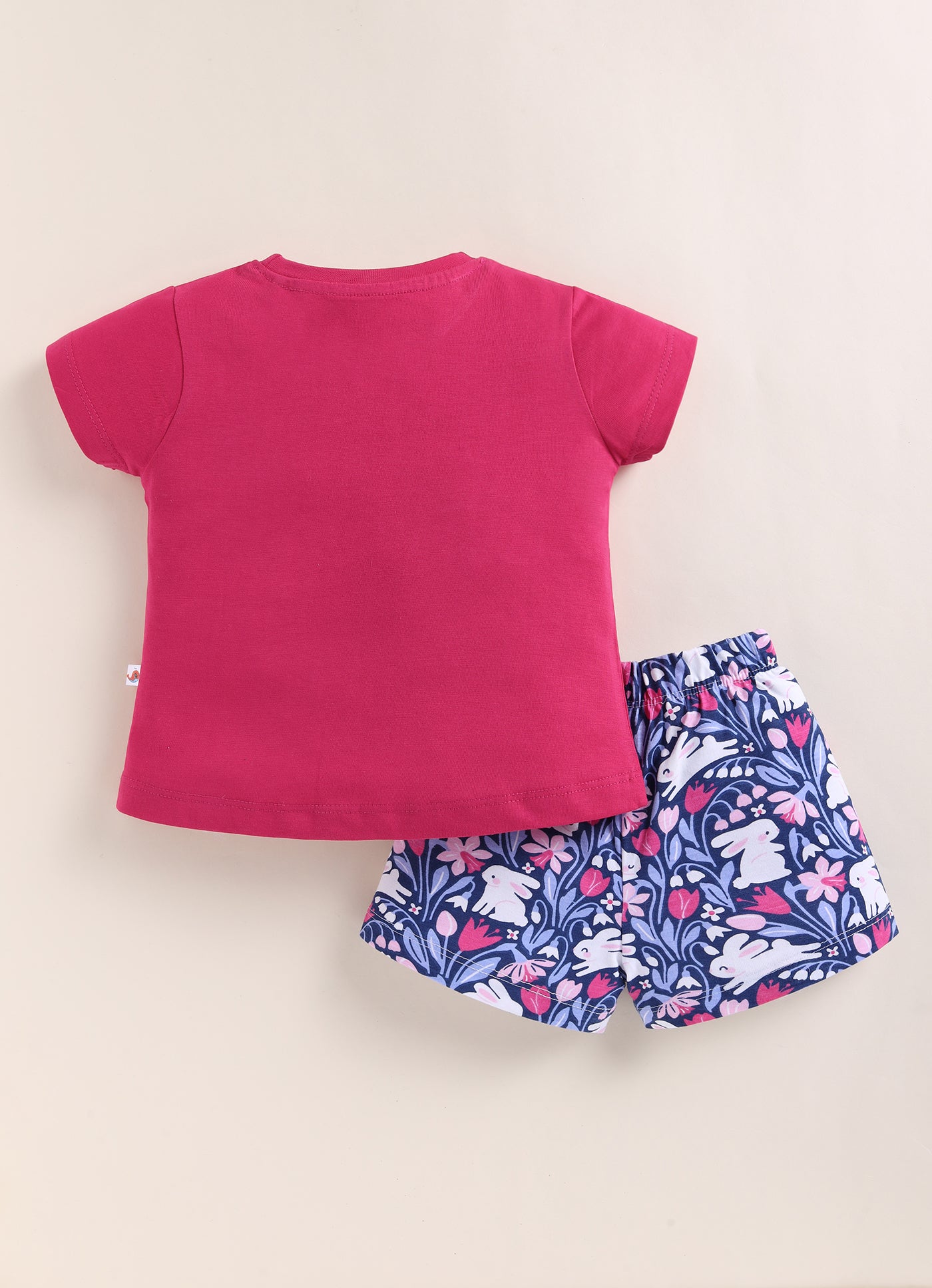 BUMZEE Pink & Navy Girls Half Sleeves T-Shirt & Short Set