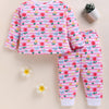 White & Pink Girls Full Sleeves Cotton T-Shirt & Pyjama Set